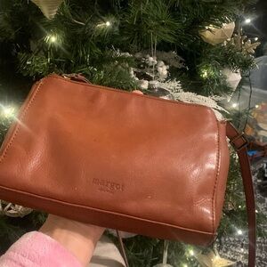 MARGOT New York Cognac Genuine Soft‎ Leather Slim Crossbody Shoulder Bag